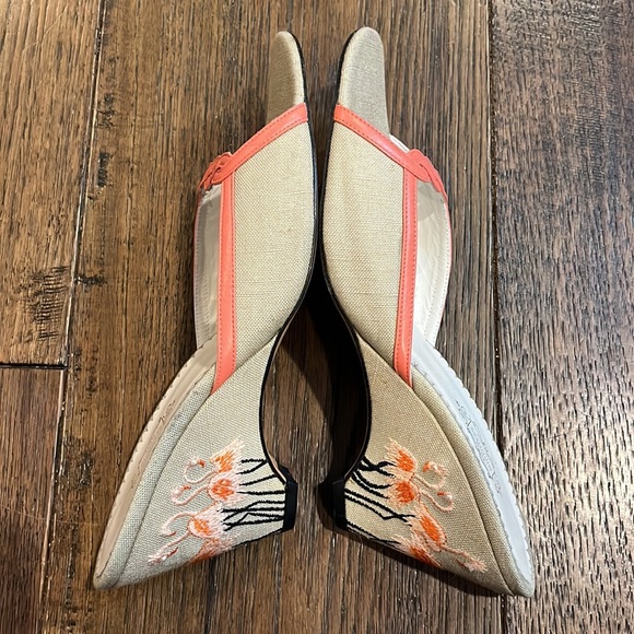 Lulu Guinness Shoes - Lulu Guinness London Custom Flamingo Embroidered wedge open toe sandals
